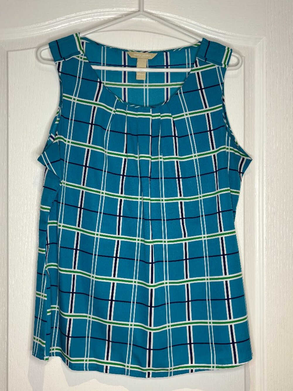 Banana Republic Blue Teal Plaid Sleeveless Blouse Large